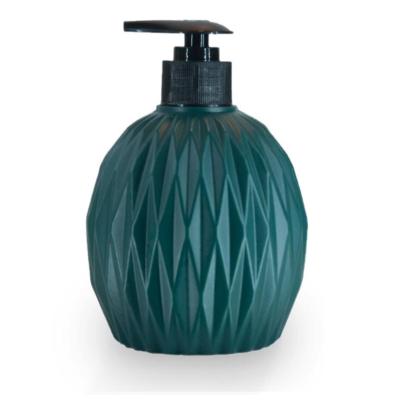 GLOWICK Glowick Rhombus Texture Shampoo and Lotion Round Bottle Portable Refillable 400ml Plastic Jar with Pump for Kitchen Office Shower and Bathroom Bath Supplies Leakproof Dark Green  - Image 1