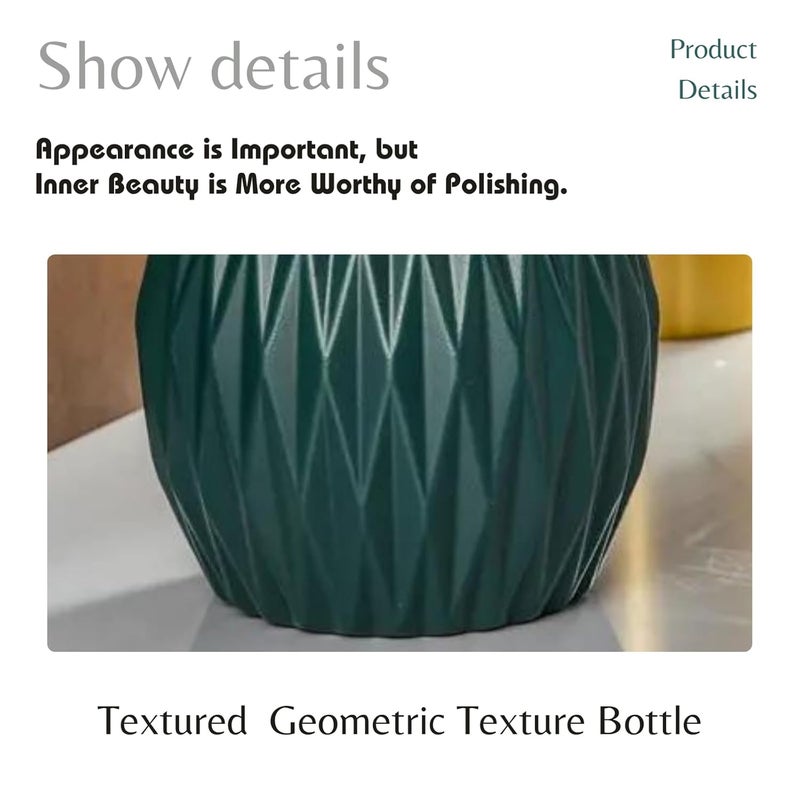 GLOWICK Glowick Rhombus Texture Shampoo and Lotion Round Bottle Portable Refillable 400ml Plastic Jar with Pump for Kitchen Office Shower and Bathroom Bath Supplies Leakproof Dark Green  - Image 3