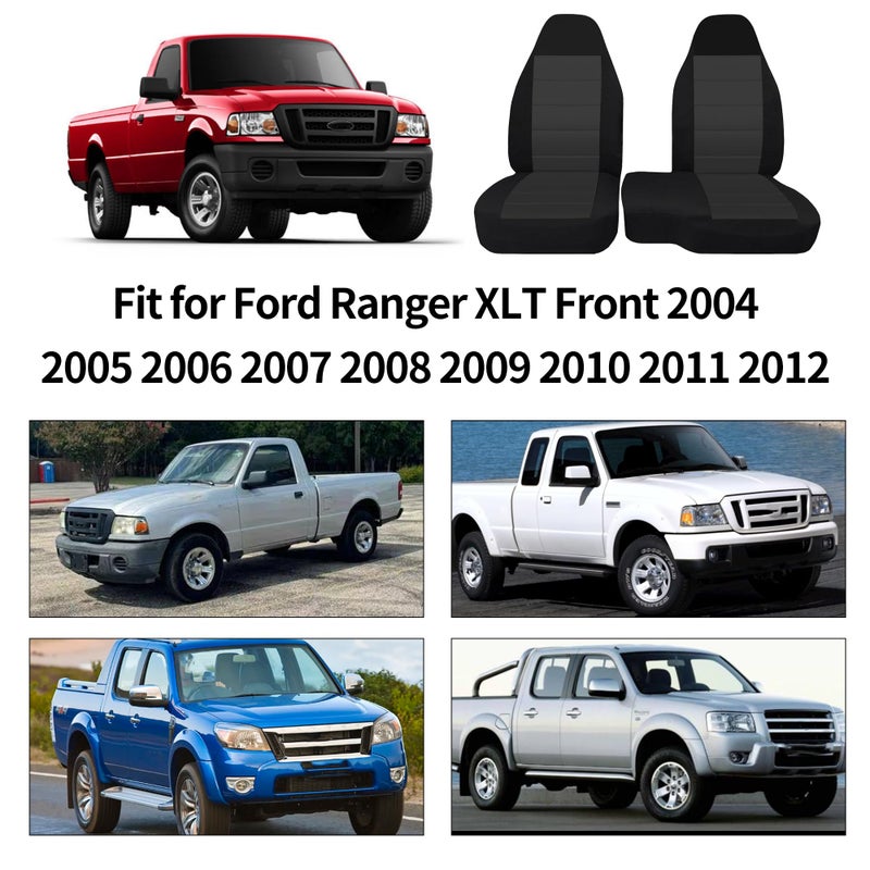 EDIETH 2Pcs Front 60/40 Cloth High Back Bench Seat Cover Compatible with Ford Ranger XLT 2004 2005 2006 2007 2008 2009 2010 2011 2012-Black - Image 3