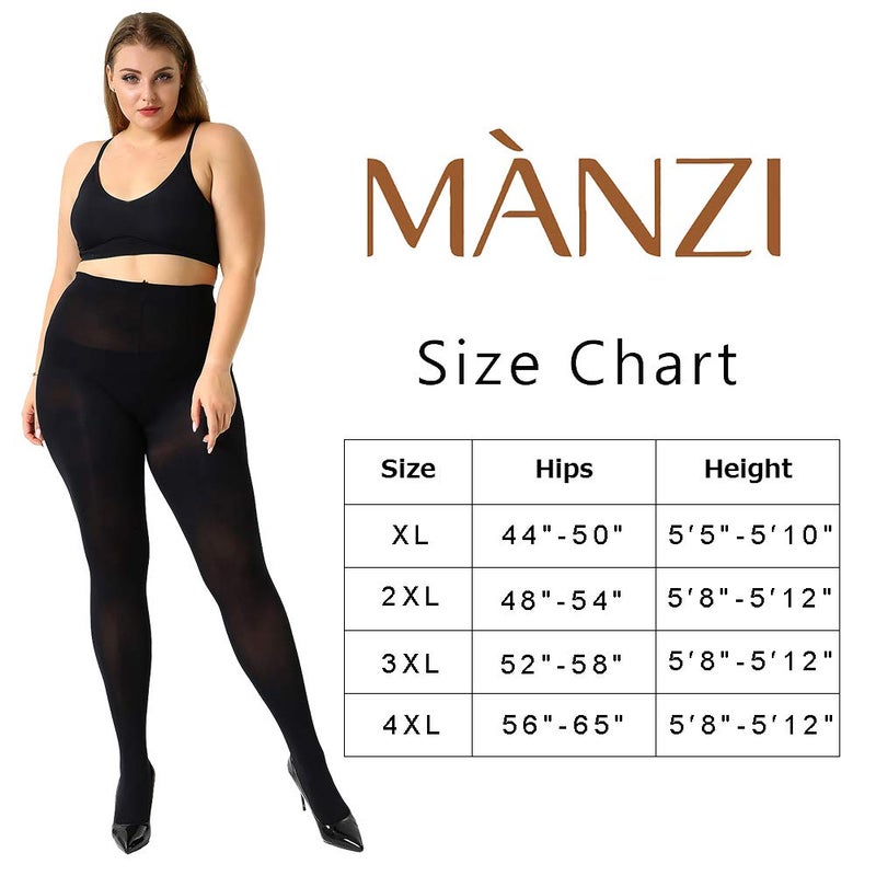 MANZI Women's Control Top Plus Size Tights for Women High Waist Opaque Pantyhose 1 Pair Black 1 Pair Suntan XXXX-Large - Image 5