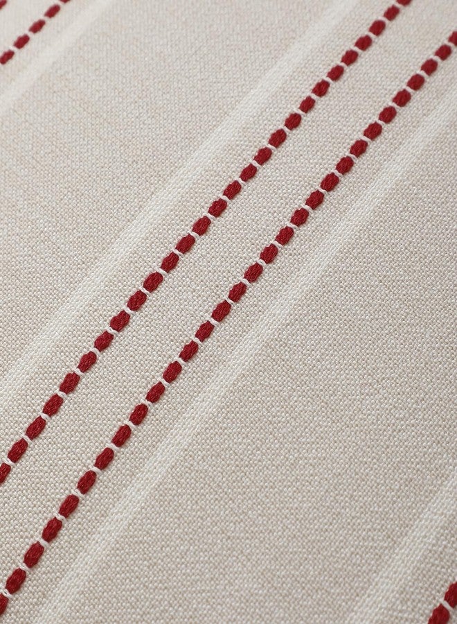 Hckot Christmas Throw Pillow Covers 20x20 Set of 2 Red Striped Pillow Covers Textured Linen Xmas Decorations Pillows Farmhouse Winter Holiday Decor for Sofa Living Room (Red) - Image 4