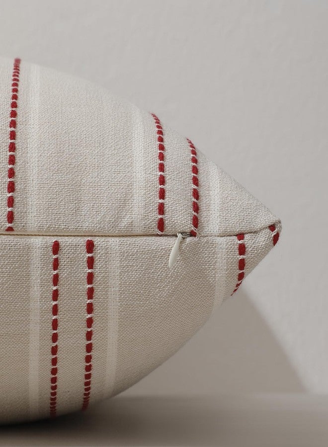 Hckot Christmas Throw Pillow Covers 20x20 Set of 2 Red Striped Pillow Covers Textured Linen Xmas Decorations Pillows Farmhouse Winter Holiday Decor for Sofa Living Room (Red) - Image 5