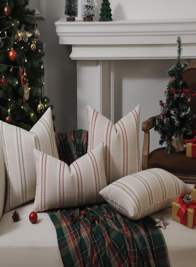 Hckot Christmas Throw Pillow Covers 20x20 Set of 2 Red Striped Pillow Covers Textured Linen Xmas Decorations Pillows Farmhouse Winter Holiday Decor for Sofa Living Room (Red) - Image 3