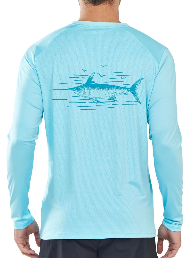 NORTHYARD Men's Swim Shirts Sun Protection Long Sleeve Beach Rash Guard UPF 50+ SPF UV Fishing T-Shirt Quick Dry Lightweight SkyBlue L - Image 1