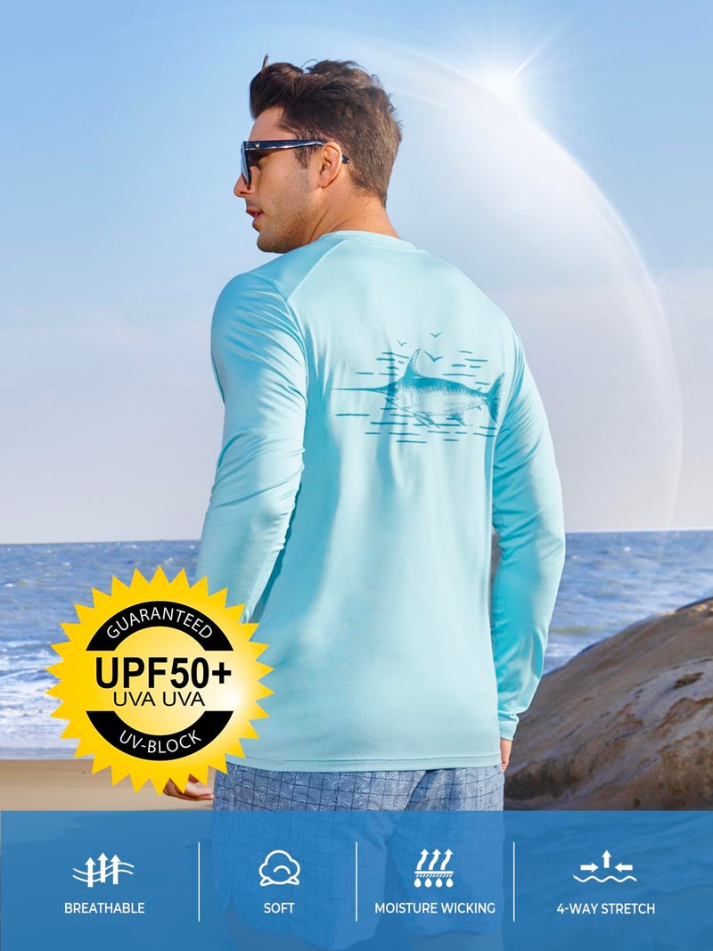 NORTHYARD Men's Swim Shirts Sun Protection Long Sleeve Beach Rash Guard UPF 50+ SPF UV Fishing T-Shirt Quick Dry Lightweight SkyBlue L - Image 4