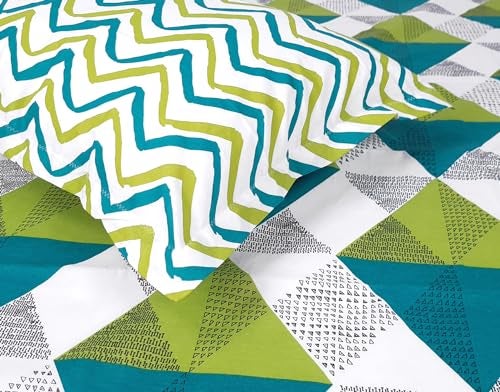 Divine Casa 144 TC Cotton Bedsheet for Double Bed with 2 Pillow Cover (222 x 254 cm, Aqua Lime, Geometric) - Image 3