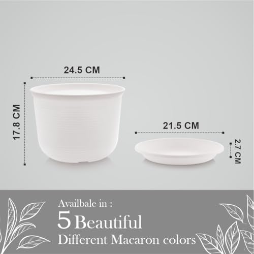 INKULTURE 10 Inch Plastic Round Flower Pots with Tray for Home Planters, Terrace, Garden Etc | Pack of 05 | White | for Home Indoor & Outdoor Gardening Plants - Image 3