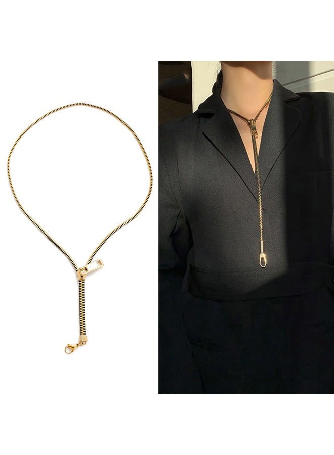 JAGTRADE Trend Zipper Pendant Necklace Stainless Steel Necklace for Women Men Statement Gold Color Hip Hop Popular Jewelry - Image 3