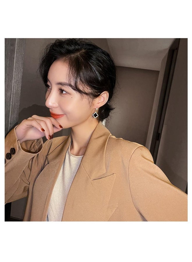 أقراط دائرية من الفضة الإسترلينية عيار 925 على شكل زهرة البرسيم ذات الأربع أوراق - مرصعة بأحجار الزركون المتلألئة، مجوهرات فاخرة للنساء بتصميم أنيق وبسيط - Image 3