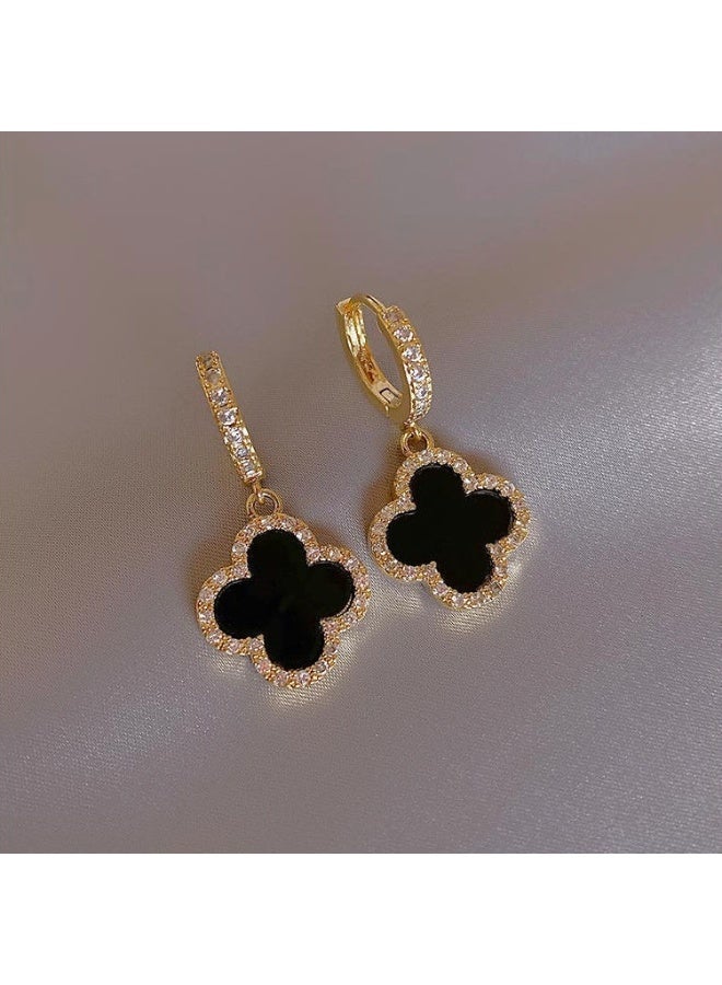 أقراط دائرية من الفضة الإسترلينية عيار 925 على شكل زهرة البرسيم ذات الأربع أوراق - مرصعة بأحجار الزركون المتلألئة، مجوهرات فاخرة للنساء بتصميم أنيق وبسيط - Image 4