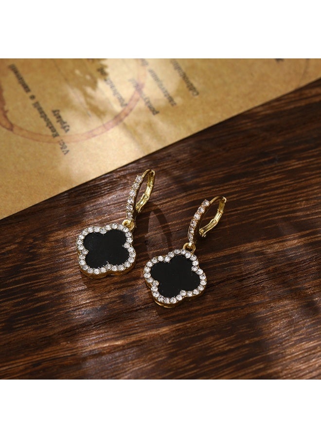 أقراط دائرية من الفضة الإسترلينية عيار 925 على شكل زهرة البرسيم ذات الأربع أوراق - مرصعة بأحجار الزركون المتلألئة، مجوهرات فاخرة للنساء بتصميم أنيق وبسيط - Image 5