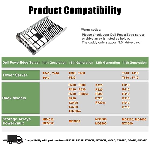 Heretom Hard Drive Tray Caddy 3.5 SSD Caddy F238F 0F238F SAS SATA Hard Drive Bracket Compatible for Dell Poweredge T330 T430 T630 R230 R330 R430 R530 R630 R730 R730XD R930, 2 Pack - Image 2