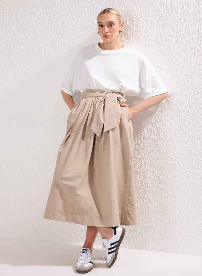 trendyol Beige Belt Detailed Woven Skirt - Image 1
