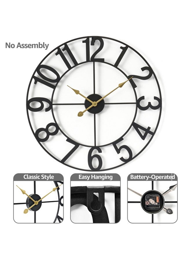 Sorbus Large Wall Clock for Living Room Decor - Easy to Hang 24-Inch Big Wall Clock - Metal Wall Art for Kitchen, Bedroom, Home, Office - Analog Decorative Wall Clock (Black) - Image 3