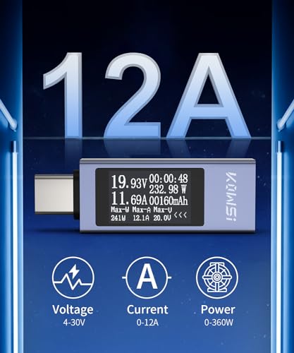YOJOCK USB C Tester Power Meter 4-30V 0-12A Digital Multimeter, Type C Voltage and Current Tester Meter, Power Bank Capacity, Working Time Ammeter Voltmeter USB Cable Charger Detector - Image 5