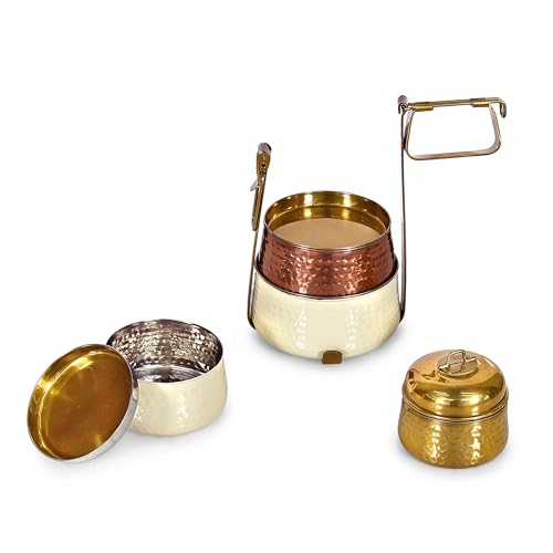 Elan Dabbahs and Days Lunch Box for Office use | Stainless Steel| Easy to Carry | Four Compartment Tiffin Box for School, College, Party, Picnic,Travel (Golden Color/Copper Color/Off White) - Image 5