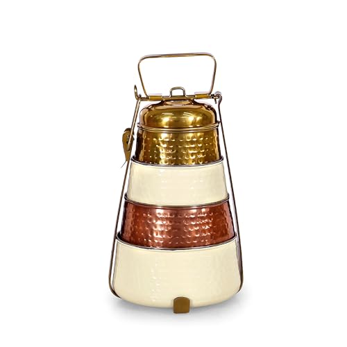 Elan Dabbahs and Days Lunch Box for Office use | Stainless Steel| Easy to Carry | Four Compartment Tiffin Box for School, College, Party, Picnic,Travel (Golden Color/Copper Color/Off White) - Image 4