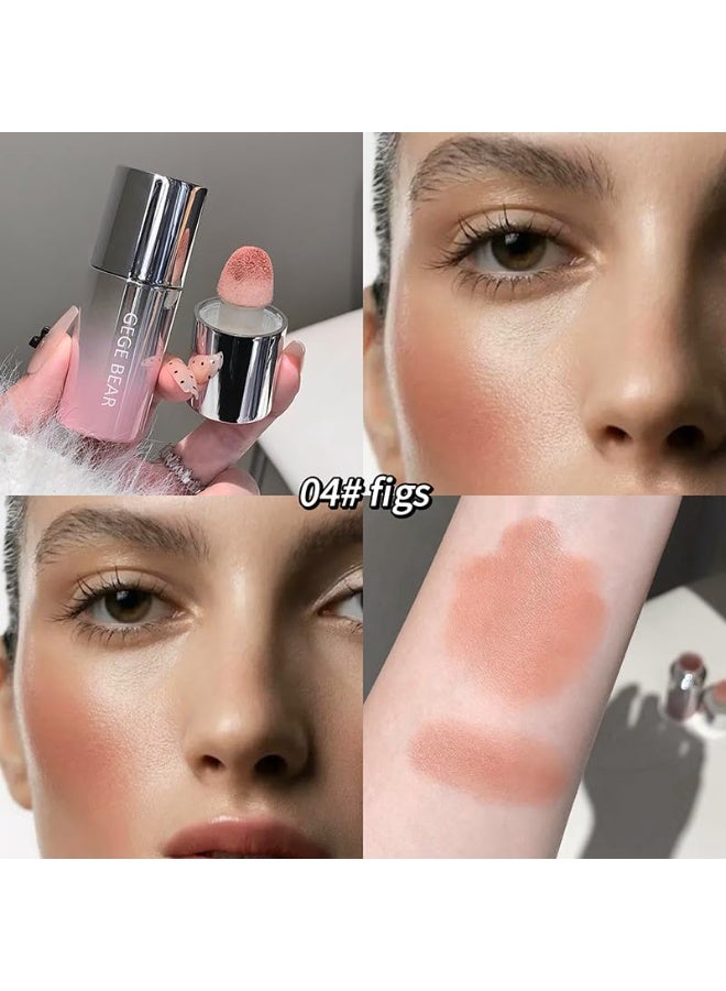 Gege Bear Water Velvet Blush | Built-In Applicator Brush | Long-Wearing Formula | Pink Coral Cheek Stain | Liquid Cheek Tint | Soft Girl Makeup Essential | Easy Blend Technology | Natural Flush Effect | Easy Blend Technology | Buildable Coverage | Kawaii Beauty Products for Women (04# Figs, 7g) - Image 4