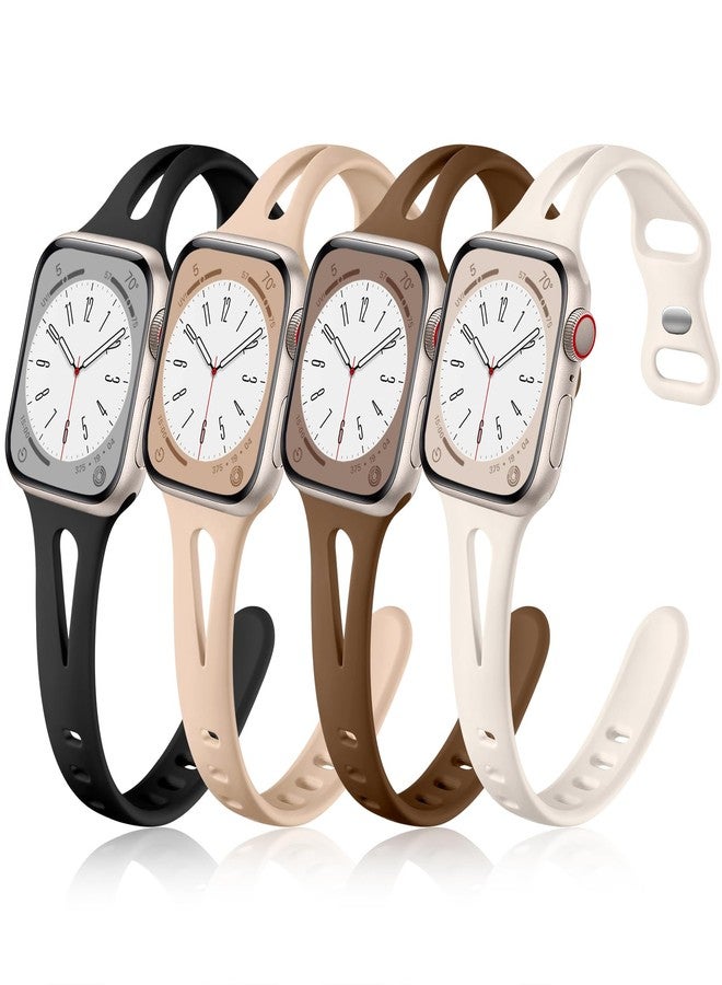 Getino Compatible with Apple Watch Band 42mm 44mm 45mm 46mm 49mm iWatch Ultra Series 11 10 9 8 7 6 5 4 3 2 1 SE Women Durable Soft Silicone Slim Sport Watch Bands, Black/Dark Brown/Starlight/Milk Tea - Image 1