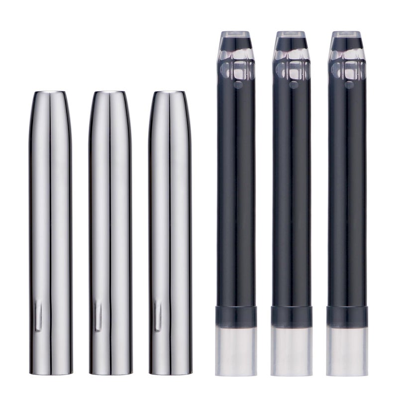Wikult Jinhao 10 Retractable Fountain Pen Accesories, Metal Protector wtih Black Ink Cartridges, 5.5mm Bore Diameter (3 Pack) - Image 1