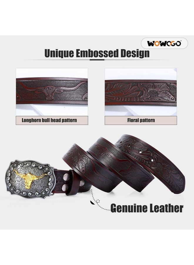 WOWOGO WOWOGO Western Cowboy Cowgirl Belt for Men Women Western Country Belt Buckle Floral Engraved Leather Belt - Image 4