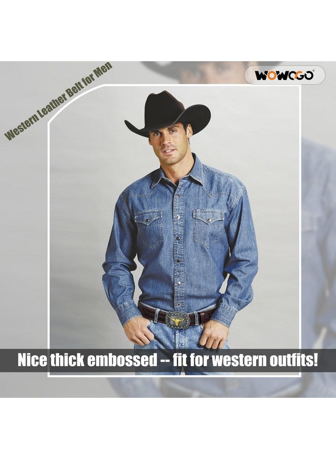 WOWOGO WOWOGO Western Cowboy Cowgirl Belt for Men Women Western Country Belt Buckle Floral Engraved Leather Belt - Image 5