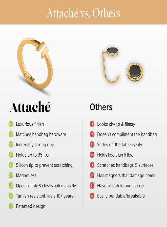 Attaché Purse Hook for Table - Portable Bag Hanger, Strong Durable Handbag Holder - 35lb Capacity Desk Hanger, Premium Bag Clip with Gift Box, Anti-Slip Car Tote Accessory - Aria Gold - Image 3