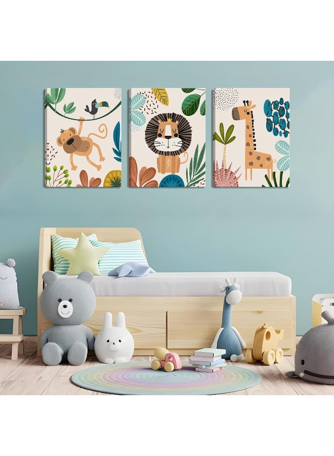 AKWISH 3Pcs Framed Safari Animals Canvas Wall Art Prints - Image 3