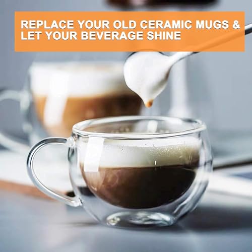 HAKKU Double Wall Insulated Glass Coffee Mugs with Handle Set of 2 | 200ml | Everyday Drinking Tea Cups Perfect for Latte, Espresso, Cappuccinos, Tea Bag, Hot & Cold Beverage (2, 200ml) - Image 4