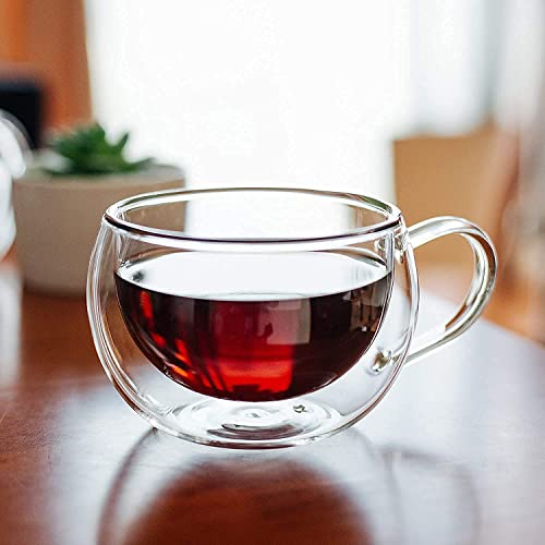 HAKKU Double Wall Insulated Glass Coffee Mugs with Handle Set of 2 | 200ml | Everyday Drinking Tea Cups Perfect for Latte, Espresso, Cappuccinos, Tea Bag, Hot & Cold Beverage (2, 200ml) - Image 1