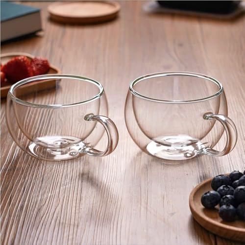 HAKKU Double Wall Insulated Glass Coffee Mugs with Handle Set of 2 | 200ml | Everyday Drinking Tea Cups Perfect for Latte, Espresso, Cappuccinos, Tea Bag, Hot & Cold Beverage (2, 200ml) - Image 5