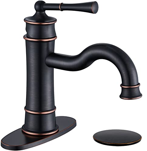 WINKEAR Roman Bathroom Sink Faucet ORB Single Hole DeckMount Popup Drain Assembly with Overflow Deck Plate and Water Supply Lines Included - Image 1