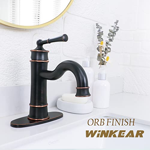 WINKEAR Roman Bathroom Sink Faucet ORB Single Hole DeckMount Popup Drain Assembly with Overflow Deck Plate and Water Supply Lines Included - Image 3