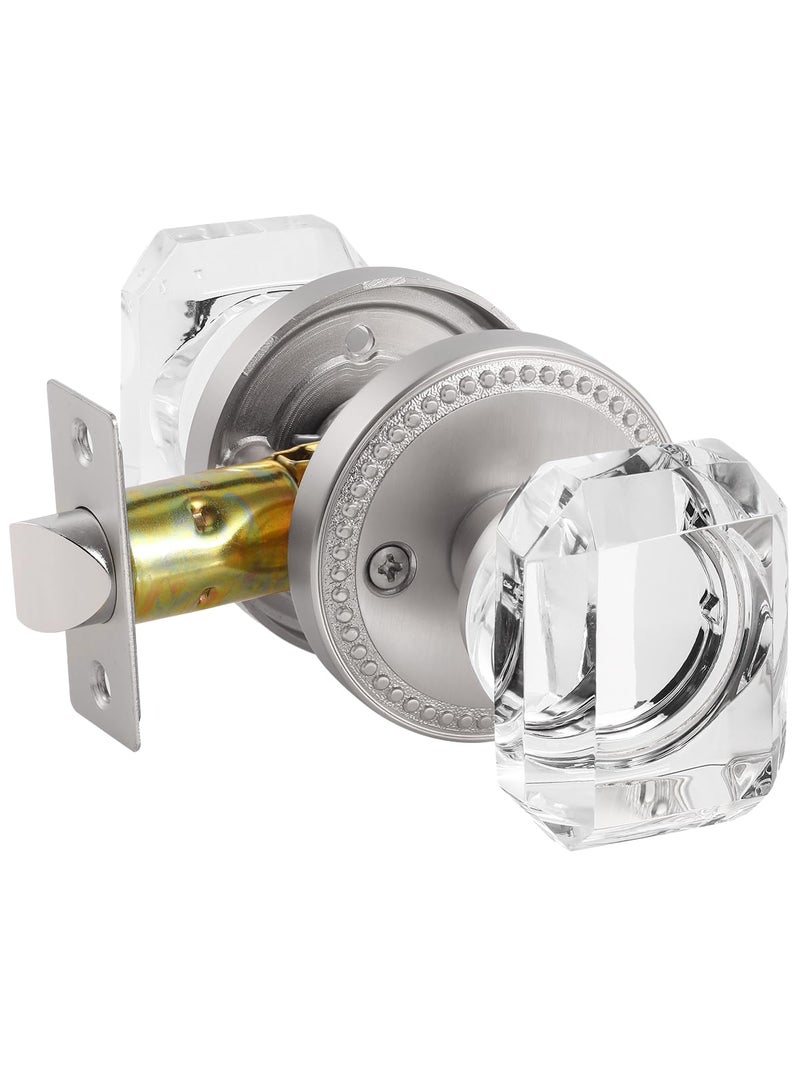 SORWDUERM Satin Nickel Door Knobs Crystal Door Knob Brushed Nickel Passage Door Knobs Square Glass Silver Interior Door Knob for Hall and Closet 2 Pack - Image 2
