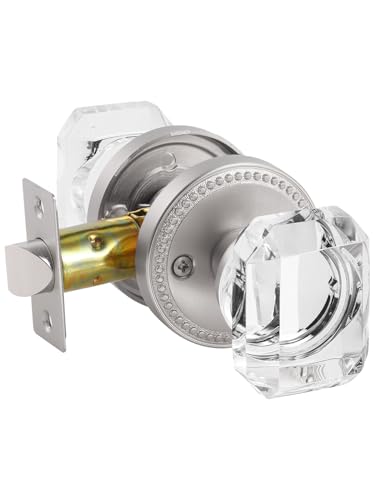 SORWDUERM Satin Nickel Door Knobs Crystal Door Knob Brushed Nickel Passage Door Knobs Square Glass Silver Interior Door Knob for Hall and Closet 2 Pack - Image 1