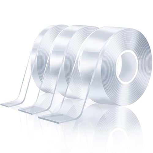 FZWONVUC Clear Heavy Duty Double Sided Tape for Walls(Total 30FT),3 Rolls Strong Mounting Tape,Removable Two Sided Nano Tape for Picture Hanging Multifunctional DIY Adhesive Tape (0.4inch+0.8inch+1.2inch) - Image 1