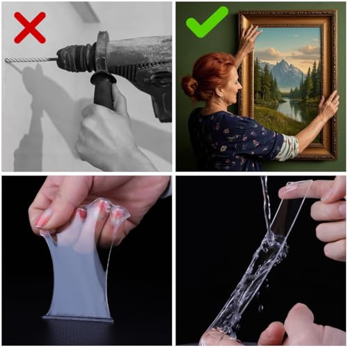 FZWONVUC Clear Heavy Duty Double Sided Tape for Walls(Total 30FT),3 Rolls Strong Mounting Tape,Removable Two Sided Nano Tape for Picture Hanging Multifunctional DIY Adhesive Tape (0.4inch+0.8inch+1.2inch) - Image 4