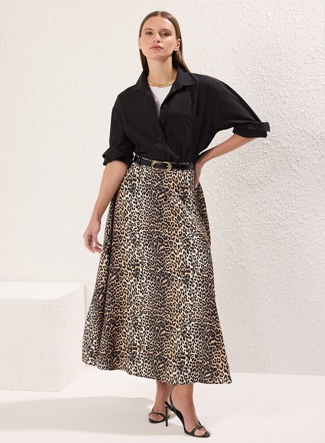 trendyol Brown Leopard Patterned Woven Skirt - Image 1