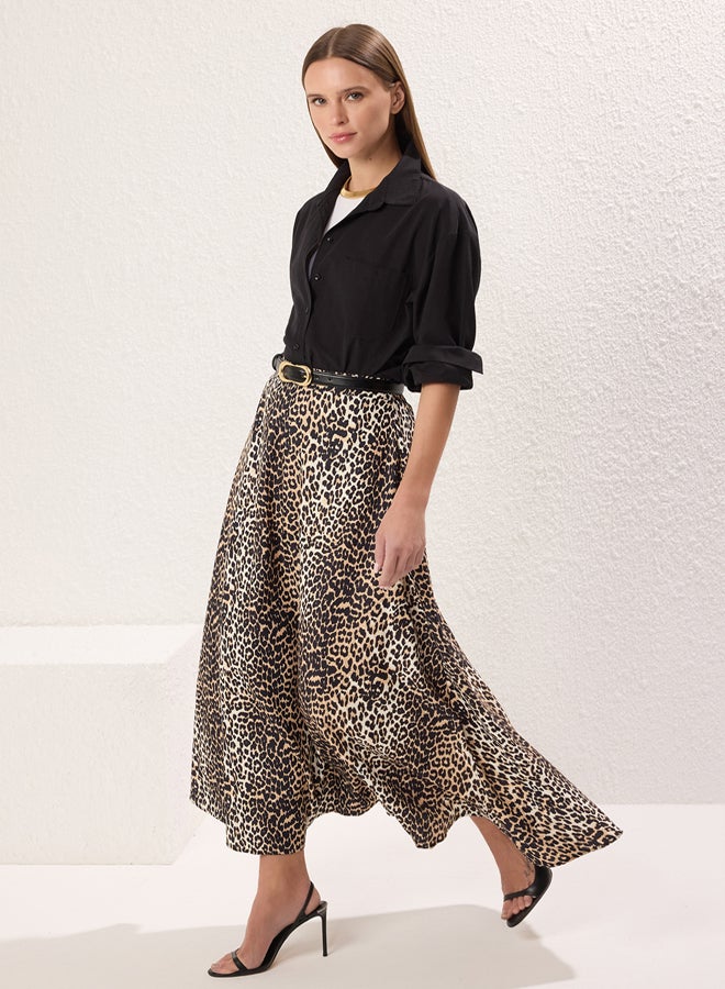 trendyol Brown Leopard Patterned Woven Skirt - Image 2