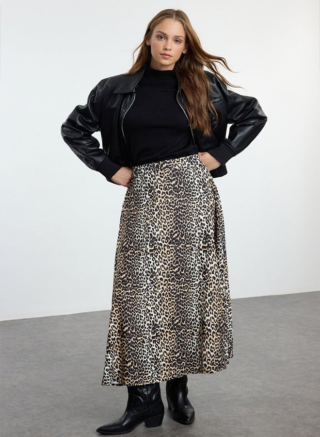 trendyol Brown Leopard Patterned Woven Skirt - Image 5