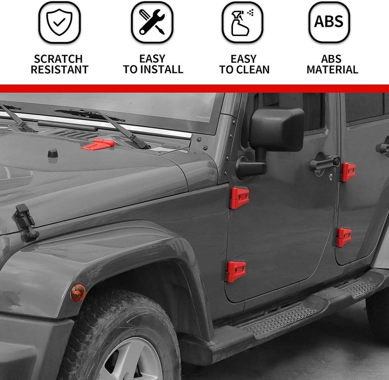 Hoolcar 12PC Door Hinge Cover Trim Kit for 2007-2017 Jeep Wrangler JK JKU - Red - Image 3