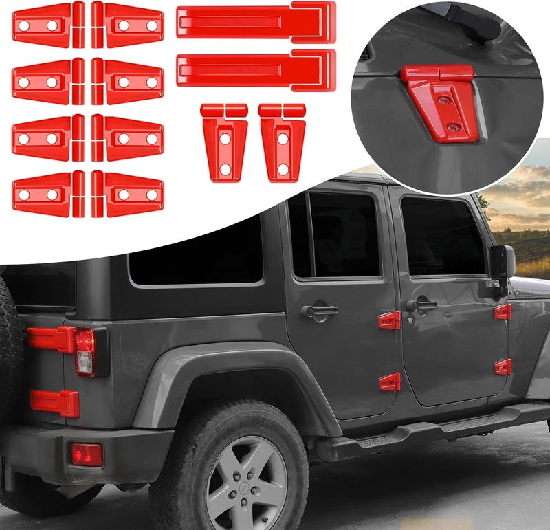 Hoolcar 12PC Door Hinge Cover Trim Kit for 2007-2017 Jeep Wrangler JK JKU - Red - Image 1