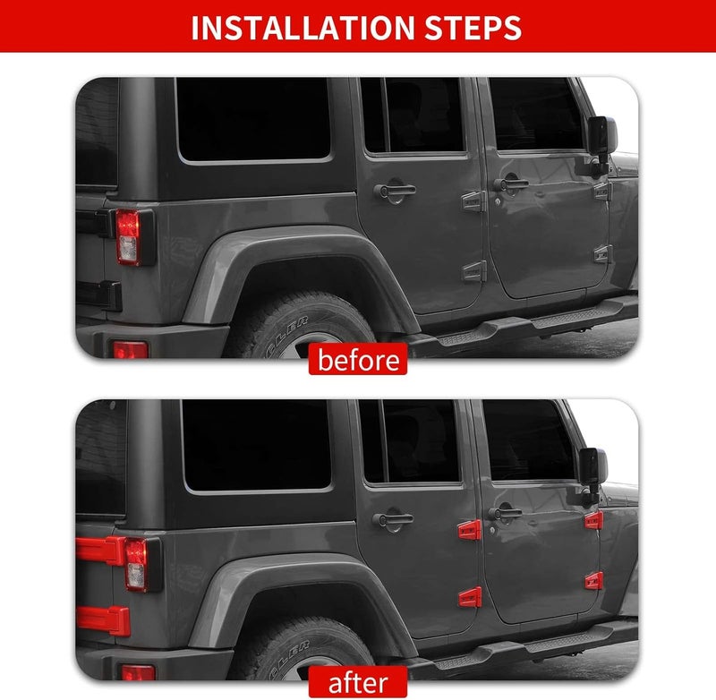 Hoolcar 12PC Door Hinge Cover Trim Kit for 2007-2017 Jeep Wrangler JK JKU - Red - Image 2