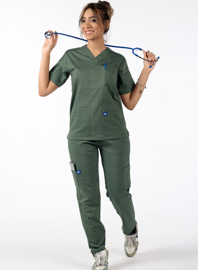 RZ RZ1 Women's Olive Green Medical Scrub, Soft and Comfortable Lycra Polyester Blend, 2 Piece Set, Ideal for Medical Environments  - Image 3
