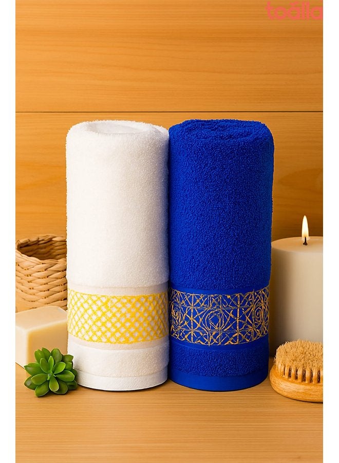 توالا منشفة وجه قطنية زرقاء ملكية + بيضاء ٥٠*٩٠ - Image 5