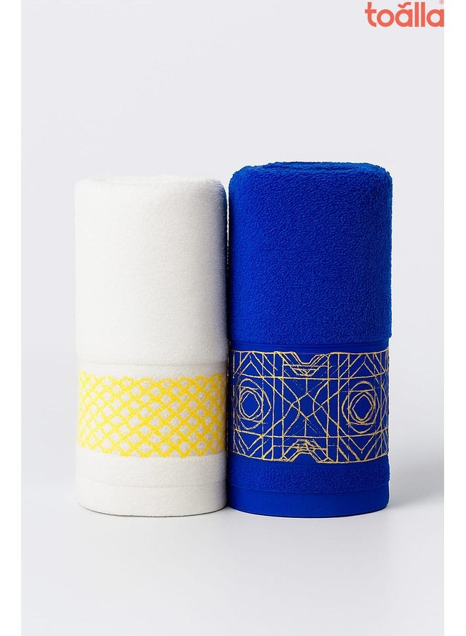 توالا منشفة وجه قطنية زرقاء ملكية + بيضاء ٥٠*٩٠ - Image 4