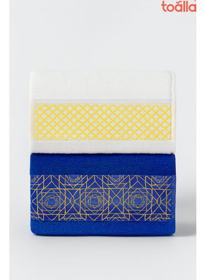 توالا منشفة وجه قطنية زرقاء ملكية + بيضاء ٥٠*٩٠ - Image 1
