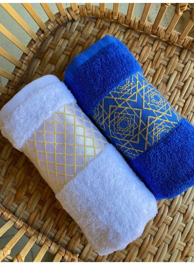 توالا منشفة وجه قطنية زرقاء ملكية + بيضاء ٥٠*٩٠ - Image 2