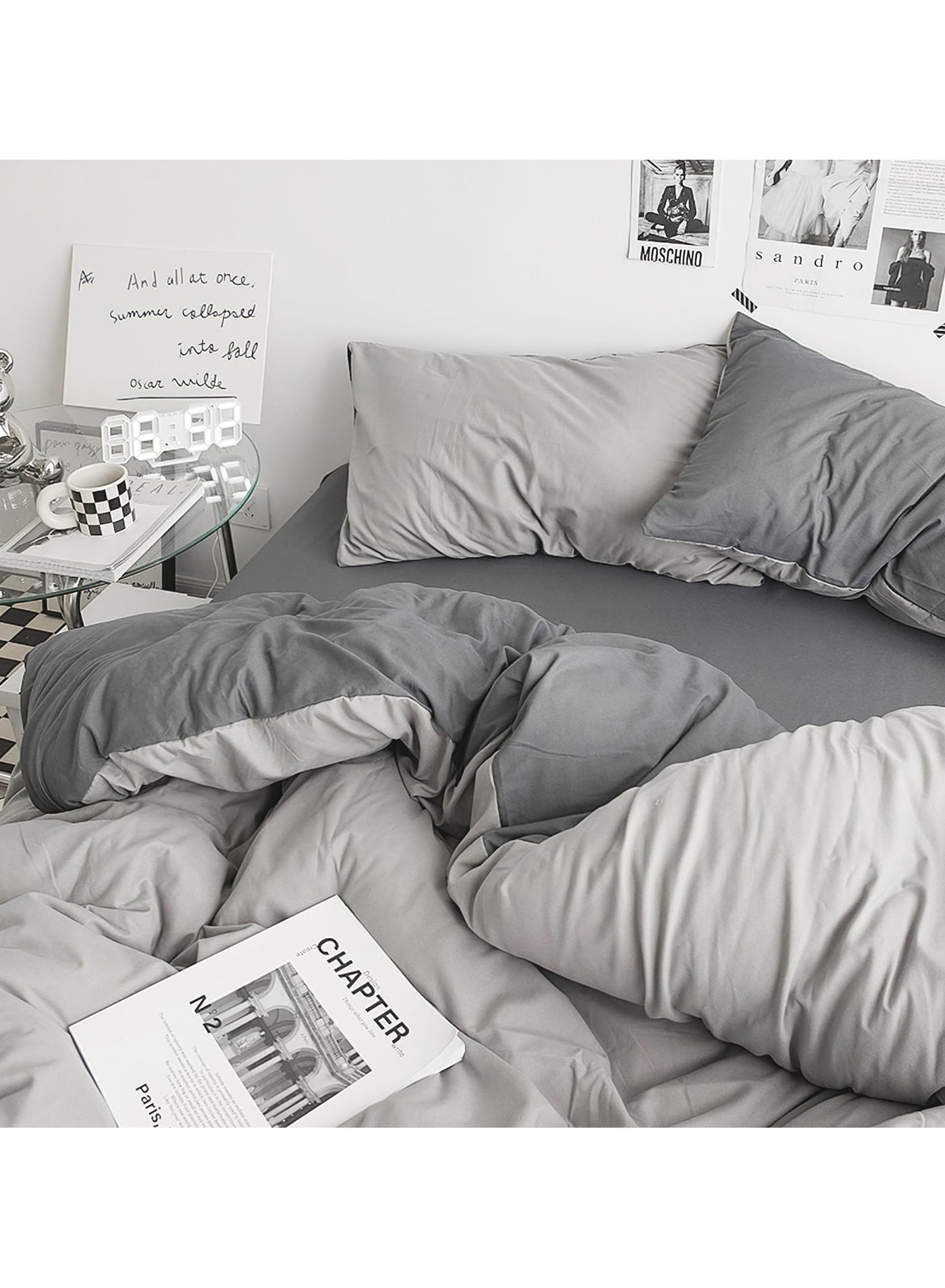 INFOSUN Duvet Cover Set King Size 4 Pcs, Include 1 Quilt Cover 220 x 240cm & 2 Pillow Cases 50 x 75cm & 1 Bedsheet 230 x 250cm, Super Soft Quality Cotton Bedding Set, NO Comforter - Haze Gray