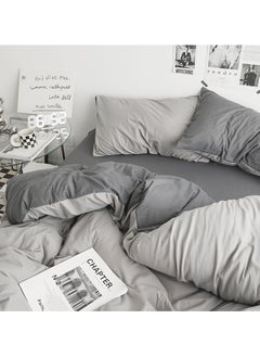 INFOSUN Duvet Cover Set King Size 4 Pcs, Include 1 Quilt Cover 220 x 240cm & 2 Pillow Cases 50 x 75cm & 1 Bedsheet 230 x 250cm, Super Soft Quality Cotton Bedding Set, NO Comforter - Haze Gray  - Image 1